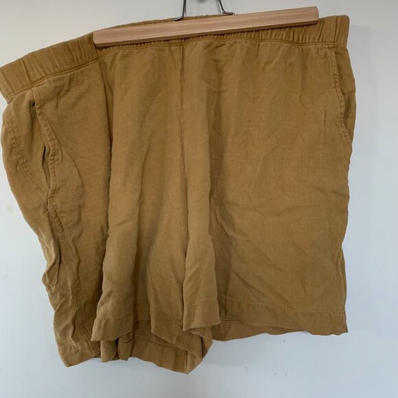 Elastic Waist Flat Front Shorts - Linen Look, Tencel Blend - GOLD - Picture 1 of 3